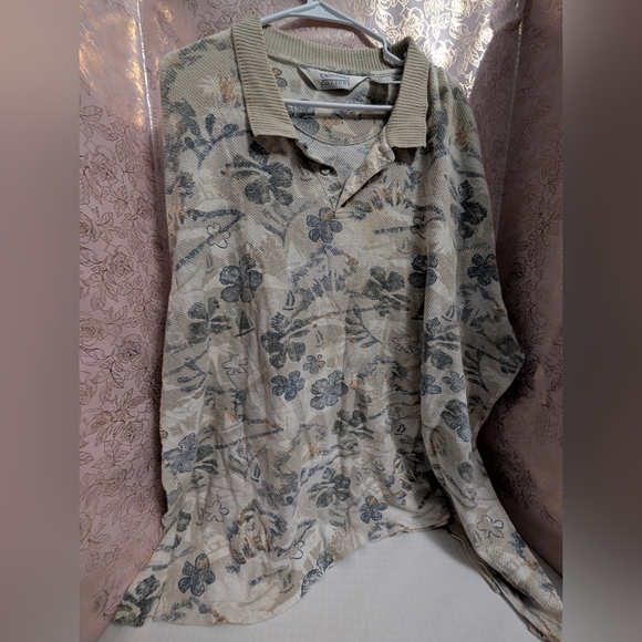 Men's Casual Floral Button Down Shirt - Cream and Gray - Picture 1 of 1